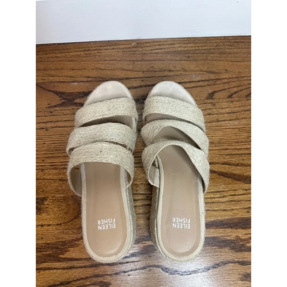 NEW Eileen Fisher Mayla Jute Espadrille‎ Sandal Platform Slide Beige Tan Size 9